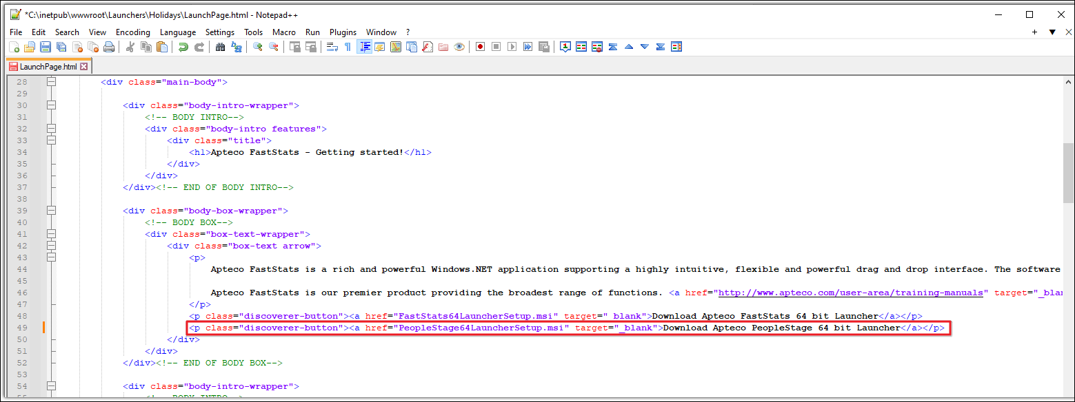 HTML change HTML after updating the launcher link